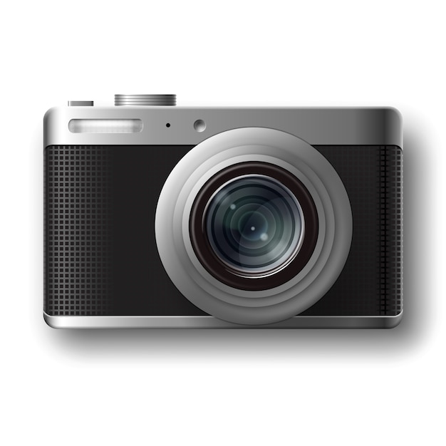 Vector compact photo camera top view isolated on white background