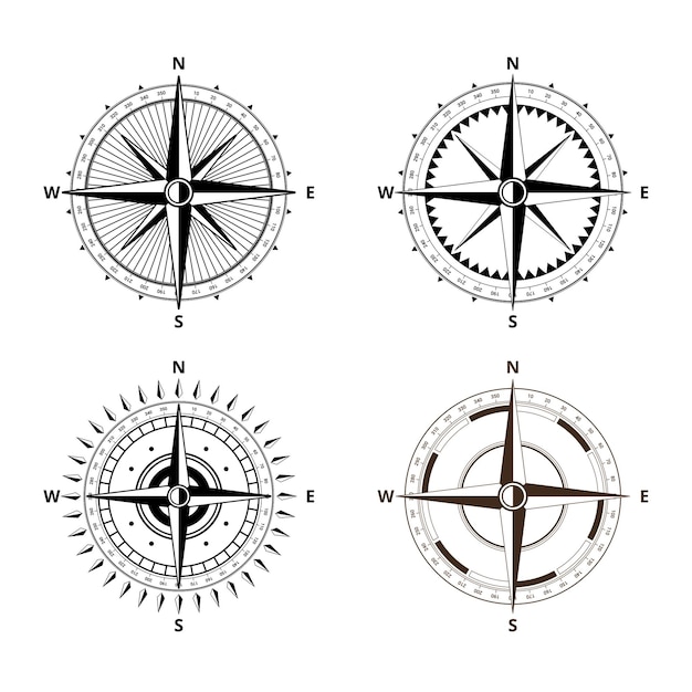 Vector compass rose with North, South, East and West indicated