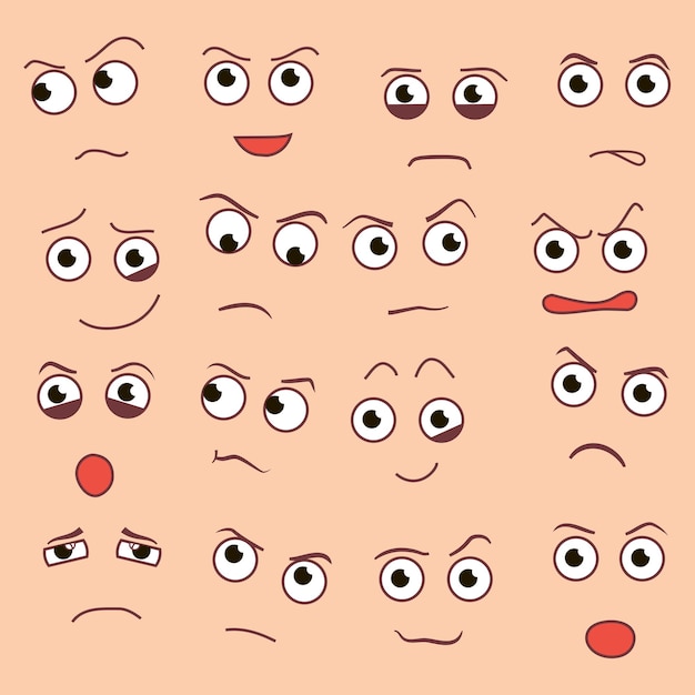 Vector creative cartoon style smiles with different emotions. eps10