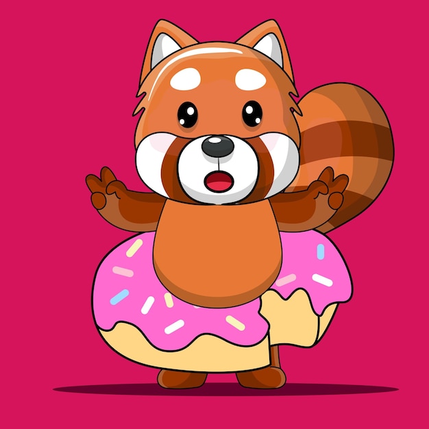 Vector cute baby cartoon red panda in pirate costume