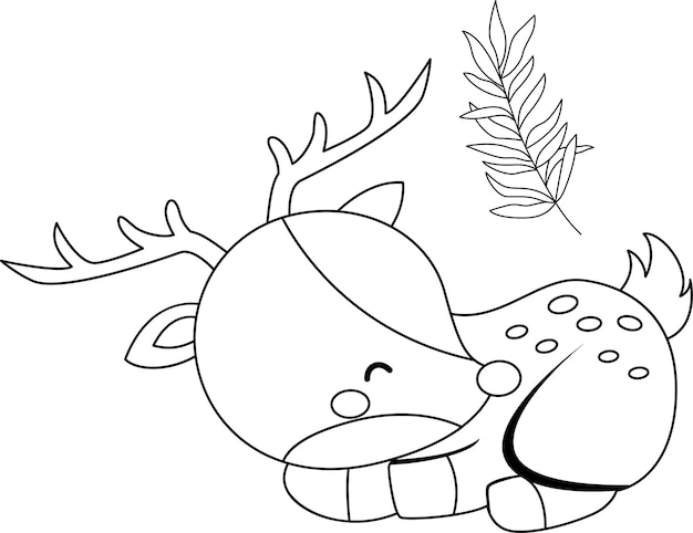 A vector of a cute deer in black and white coloring