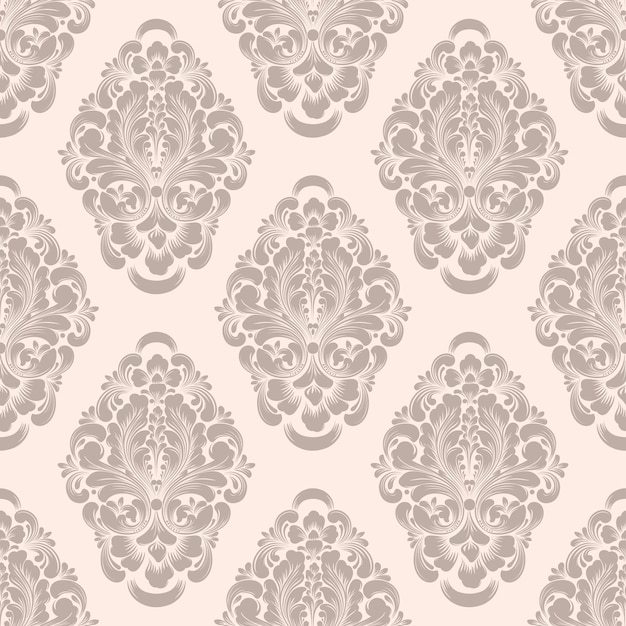 ベクトルダマスクシームレスパターン背景。古典的な豪華な昔ながらのダマスク織の飾り、壁紙、テキスタイル、ラッピングのための王室のビクトリア朝のシームレスなテクスチャ。絶妙な花のバロック様式のテンプレート。