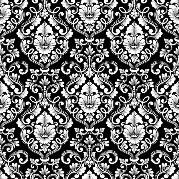 Векторный фон дамасской бесшовные модели. Классический роскошный старинный дамасский орнамент, королевская викторианская бесшовная текстура для обоев, текстиля, упаковки. Изысканный цветочный шаблон в стиле барокко.