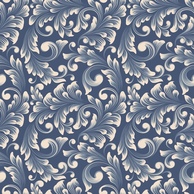 Vector damask seamless pattern background. Classical luxury old fashioned damask ornament, royal victorian seamless texture for wallpapers, textile, wrapping. Exquisite floral baroque template.