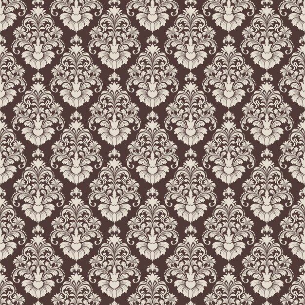 Векторные дамасской бесшовные фоном шаблон. Классический роскошный старомодный дамасский орнамент, королевская викторианская бесшовная текстура для обоев, текстиль, упаковка. Изысканный цветочный шаблон в стиле барокко.