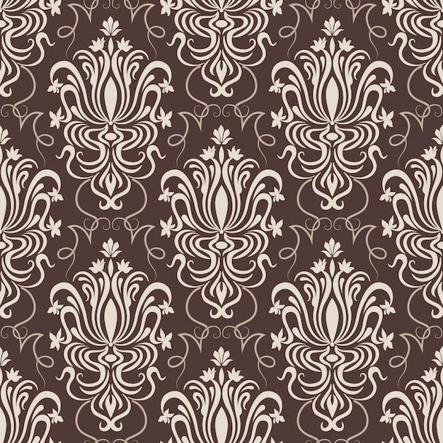 ベクトルダムシームレスパターンの背景。古典的な高級古風なダマスクの装飾、壁紙、繊維、ラッピングのためのロイヤルビクトリアシームレステクスチャ。絶妙な花のバロック様式のテンプレート。