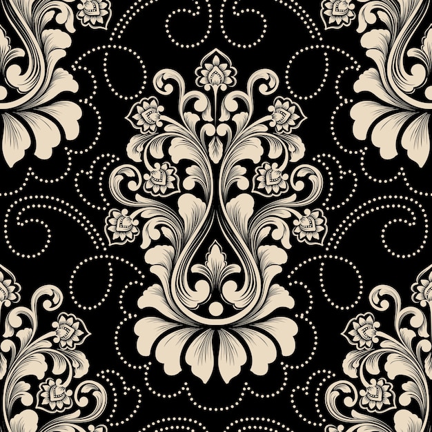 Vector damask seamless pattern element. classical luxury old fashioned damask ornament, royal victorian seamless texture for wallpapers, textile, wrapping. exquisite floral baroque template.