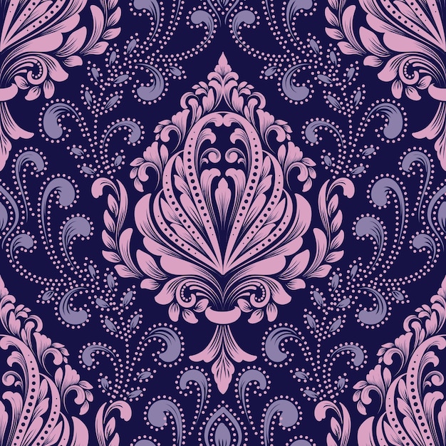 ベクトルダマスクシームレスパターン要素。古典的な豪華な昔ながらのダマスク織の飾り、壁紙、テキスタイル、ラッピングのための王室のビクトリア朝のシームレスなテクスチャ。絶妙な花のバロック様式のテンプレート。
