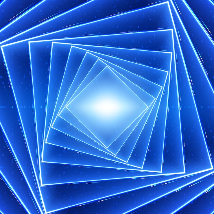 Free Vector vector data flow visualization. square twisted glowing tunnel of blue big data flow as binary strings. cyber world of code. cryptographic analysis. bitcoin blockchain transfer. information stream