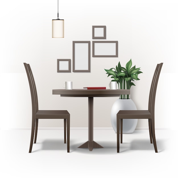 Vector Dining Room Interior With Round, Dining Table With Two Chairs