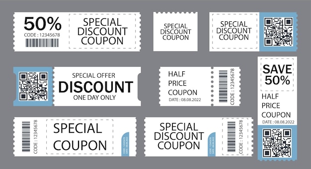 Free vector vector discount coupon half price offer promo code gift voucher and coupons template