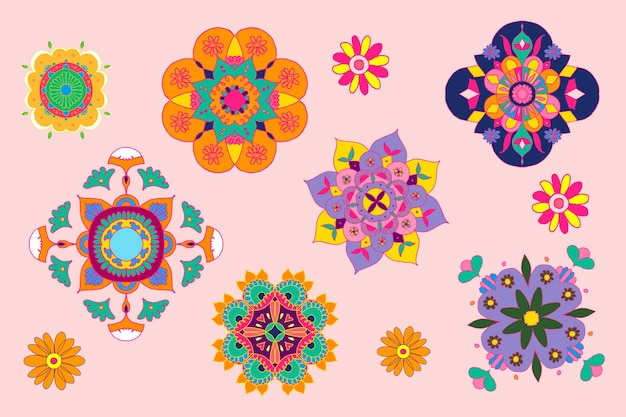 Free vector vector diwali indian rangoli flower set