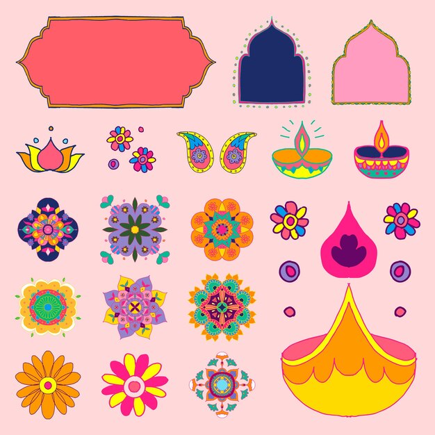 Free Vector vector diwali indian rangoli illustration set