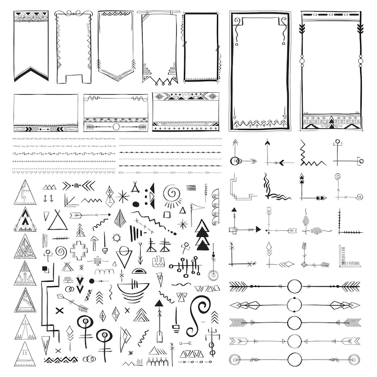 Free Vector vector doodle hand drawn ornamental boho style set