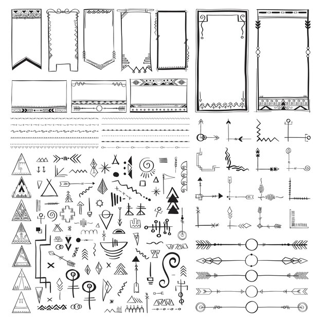 벡터 낙서 손으로 그린 장식 boho 스타일 세트