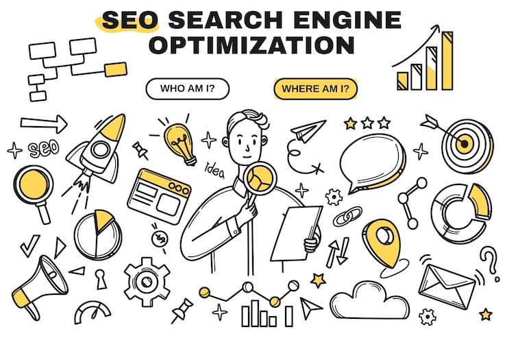 Free Vector vector doodle icons of seo technology and statistic analysis