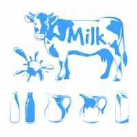 Free vector vector elements for milk logos, labels and emblems. food farm, cow and fresh natural beverage illustration