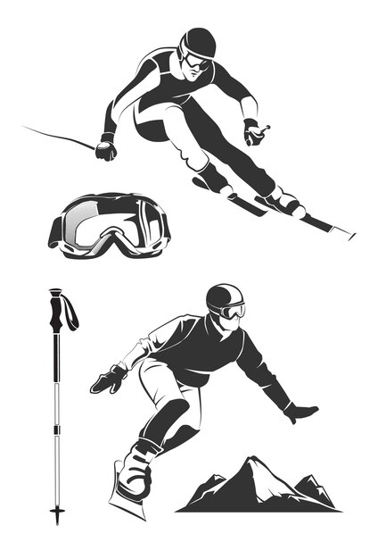 Vector elements for vintage ski and snowboard labels and emblems. Ski sport, ski label badge, emblem snowboard,  extreme ski and snowboard illustration
