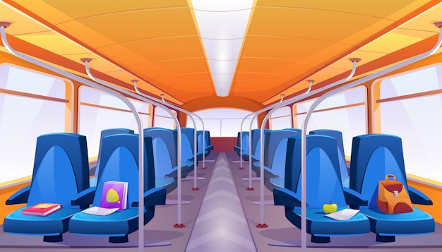 Free vector vector empty school bus interior with blue seats