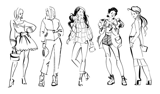 ファッションイラスト スタイリッシュな女の子をベクトルします プレミアムベクター ファッションイラスト スタイリッシュな女の子をベクトルします プレミアムベクター