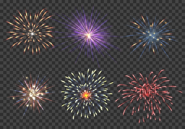 Vettore gratuito set di fuochi d'artificio di vettore. evento, scintilla e stella, illustrazione pirotecnica e petardo