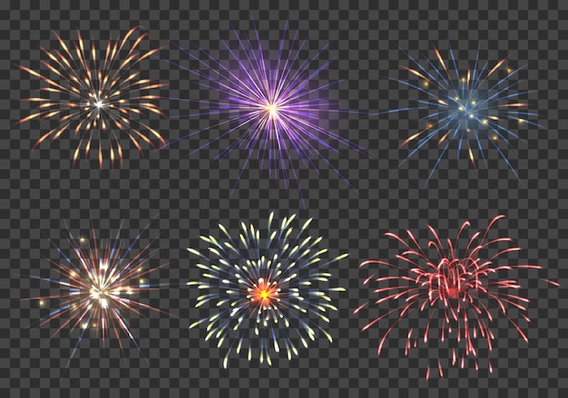 Vector fireworks set. Event, sparkle and star, pyrotechnic and petard illustration
