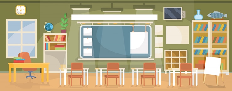 Free Vector vector flat illustration of an empty classroom in a school, university, college, institute