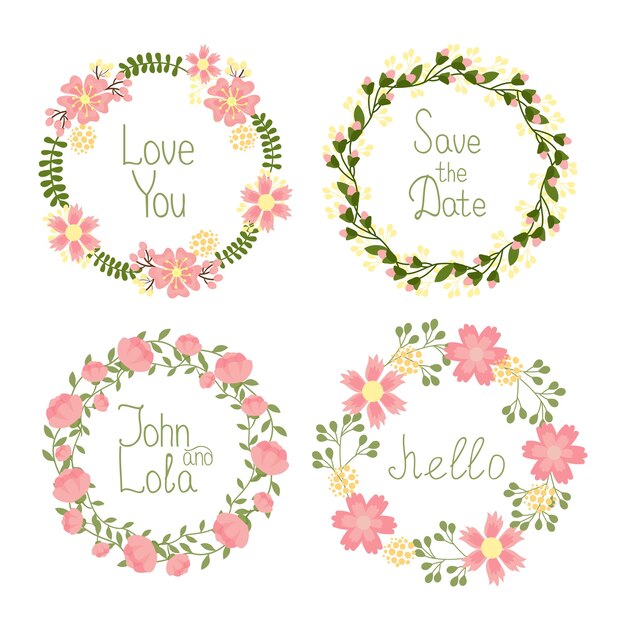 Vector Floral frame wreaths set for wedding invitations