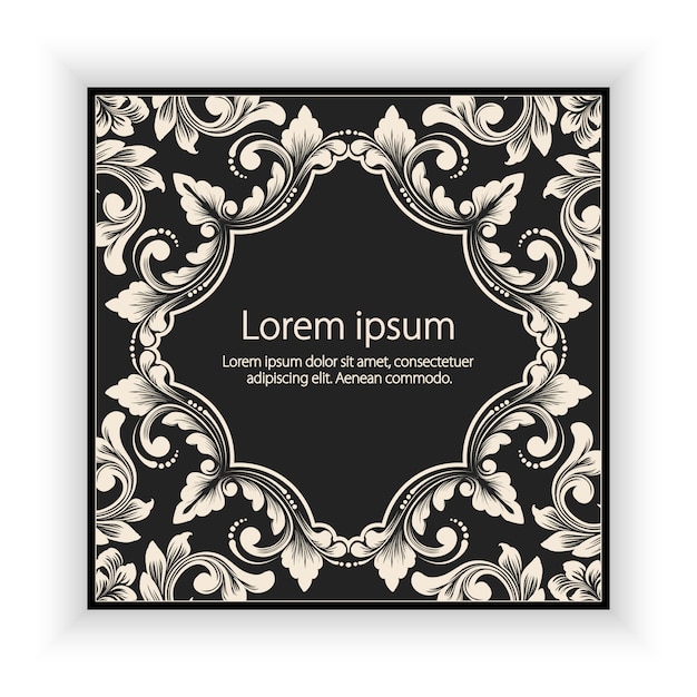 Vector floral and geometric monogram frame on dark gray