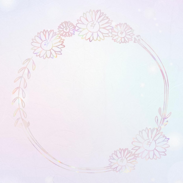 Vector floral wreath frame holography effect