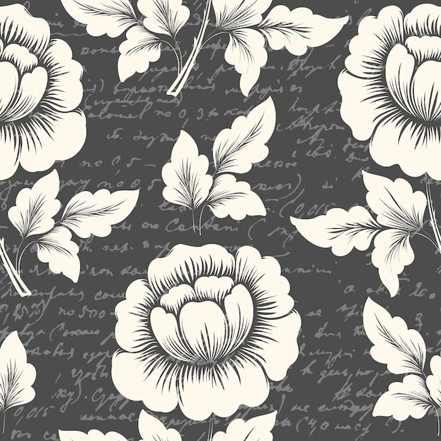 Vector flower seamless pattern element with ancient text.