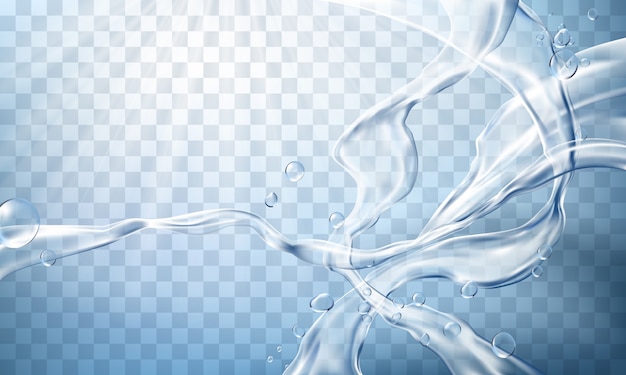 Flussi di vettore e gocce di acqua cristallina di colore blu chiaro