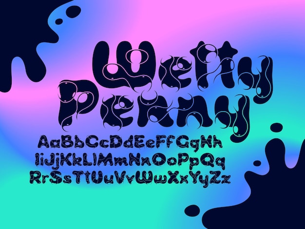 無料ベクター ベクター フォントは、カラフルな水滴効果を持つ wetty penny を設定