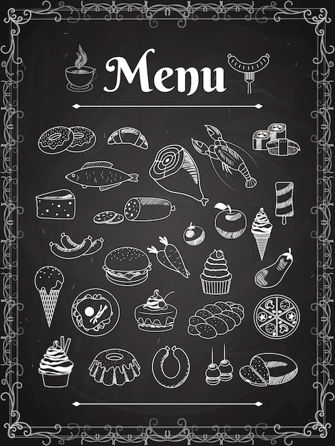 векторные элементы меню еды на доске
