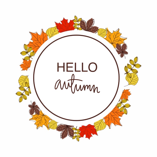 Circle Autumn Leaves Background Pattern Vector Frame – Free Download