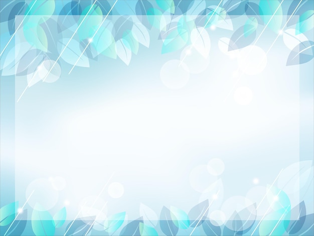 Free vector vector frame illustration with blue-tinted leaves on an abstract defocused background.