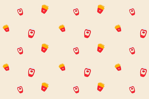 Vector french fries ketchup seamless pattern background