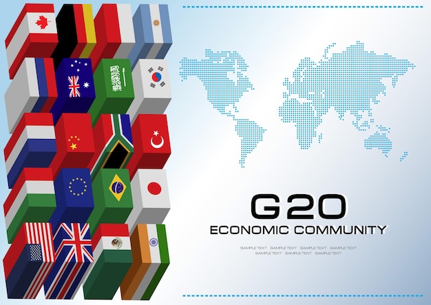 Векторная иллюстрация g20 страны флаг флаги мира флаг набор g20 мировой фон