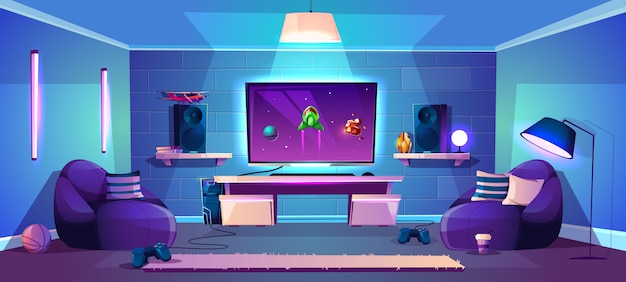 Векторная иллюстрация игровая комната, современная концепция киберспорта