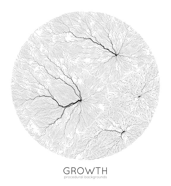 Vector generative branch growth pattern Round texture Lichen like organic structure with veins Monocrome square biological net of vessels