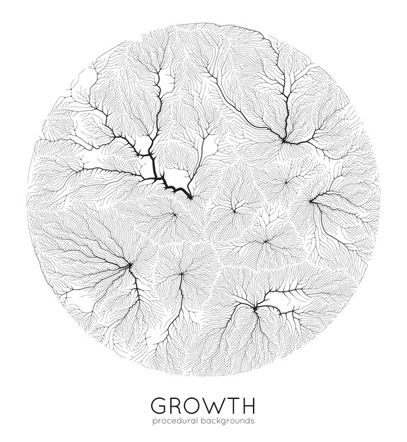 Vector generative branch growth pattern Round texture Lichen like organic structure with veins Monocrome square biological net of vessels