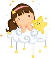 A vector of a girl and a star on top of a cloud