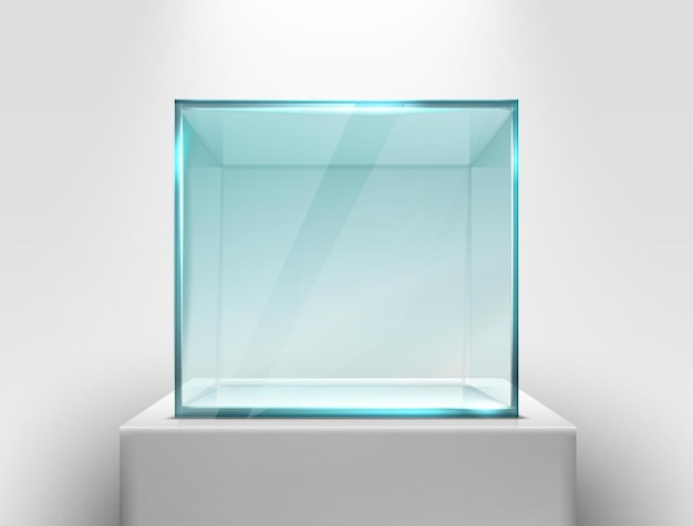 vector glass square showcase on a white stand for presentation