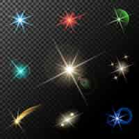 Free vector vector glowing lights, stars and sparkles on transparent background