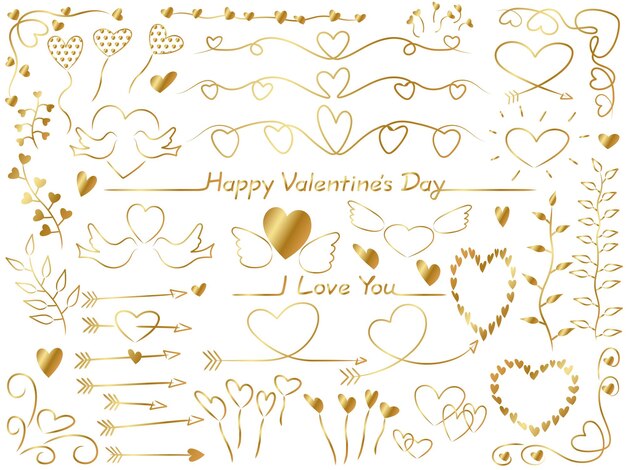 Free vector vector gold design element set for valentines day, bridal, and wedding on a white backgroud.