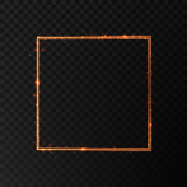 Vector gold frame with light effects isolated on black transparent background vector illustration