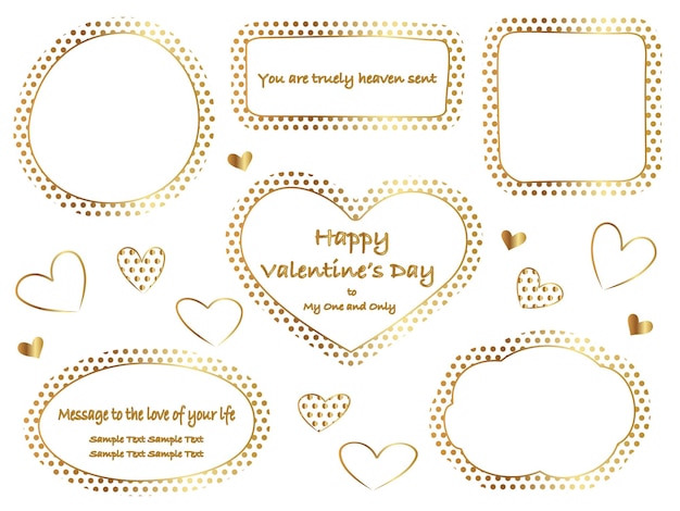 Free vector vector gold polka dot frame set with text space isolated on a white background.