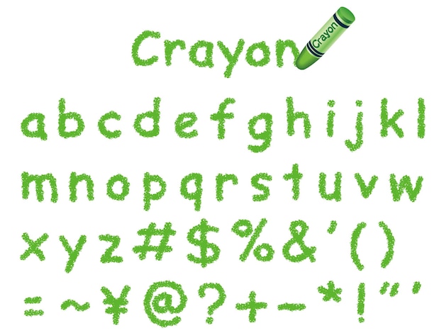 Free vector vector green crayon font isolated on a white background. lower case and signs.
