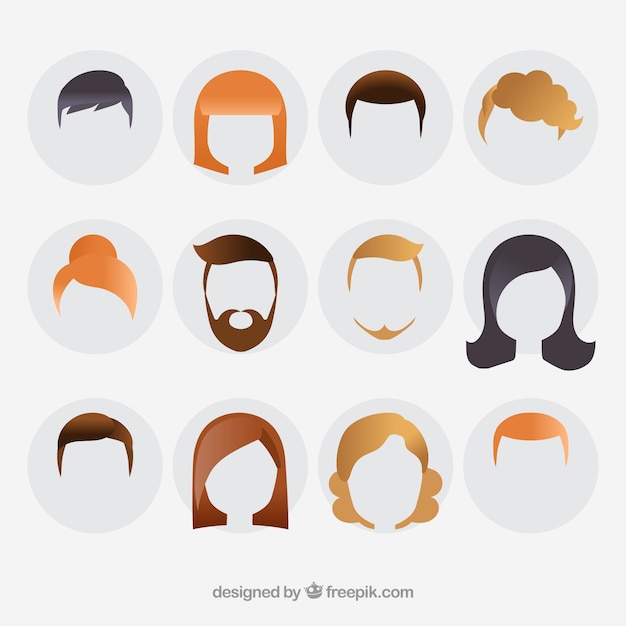 Vector hair styles in silhouette form