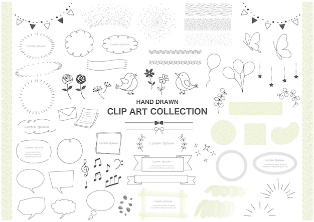 Free vector vector hand drawn clip art illustration set isolated on a white background